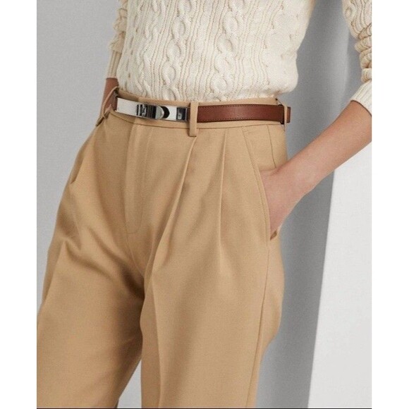 Charter Club 100% Wool Pants Sz 10 Tan Pleated High Waisted Dressy Trousers NEW - Picture 2 of 15